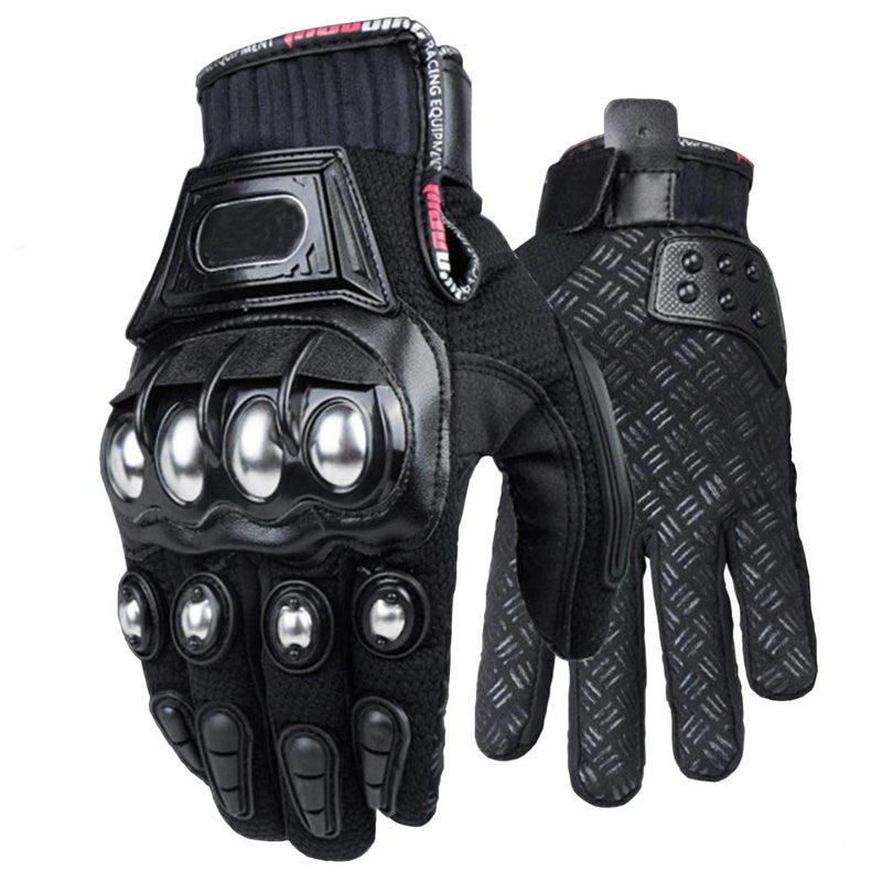Oubaiya Steel Outdoor Knuckle Motorcycle Motorbike Powersports Safety Gloves (Medium, Black) - Image 3